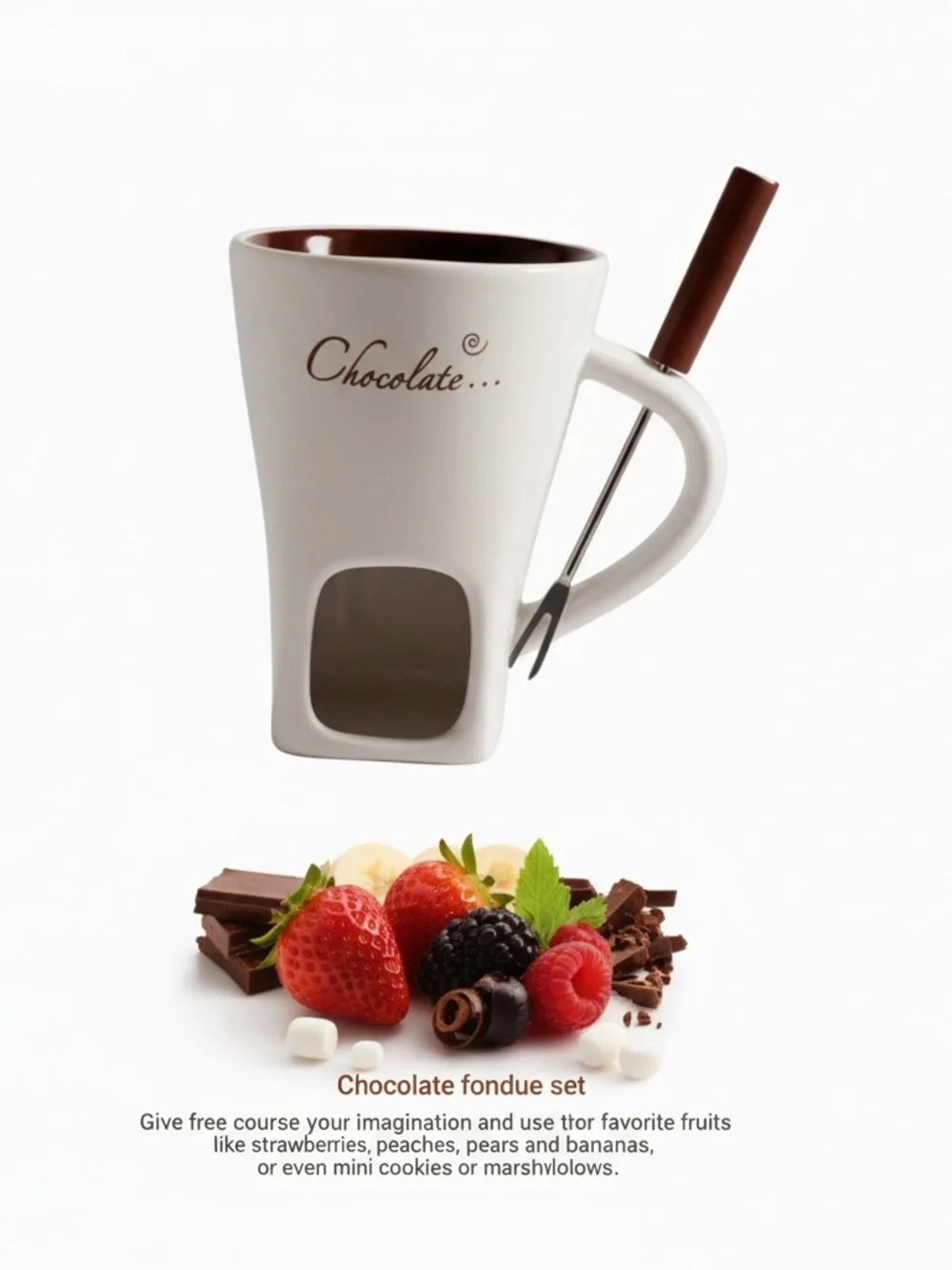 Ceramic Chocolate Fondue Mug Set with Forks & Tealight Holder – NIB